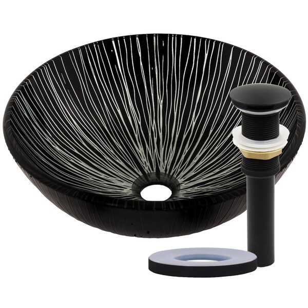 Novatto GODERE Glass Vessel Bathroom Sink Set in Matte Black NOHP-G023MB - main